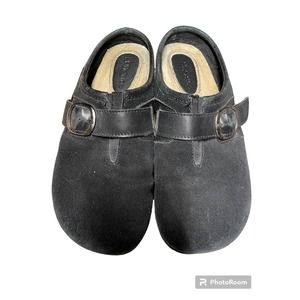 EuroStep Women's Delorean Black Leather Suede Clogs Shoe Buckle‎ Size 7M